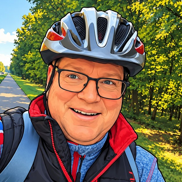 Bernd Rein lächelnd mit Fahrradhelm auf einem Radweg im Grünen